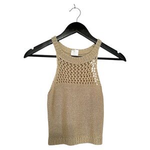 Camaroha Sutra Hand Knit Neutral Tank Top Open Weave Boho  (See Measurements)